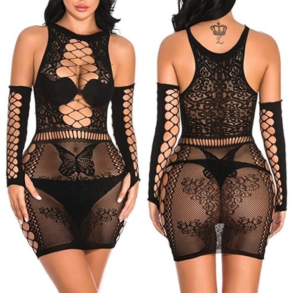 BUNDLE of Sexy Black Fishnet Dress Tops Camisole Babydoll Lingerie Chemise NWT - Picture 3 of 7